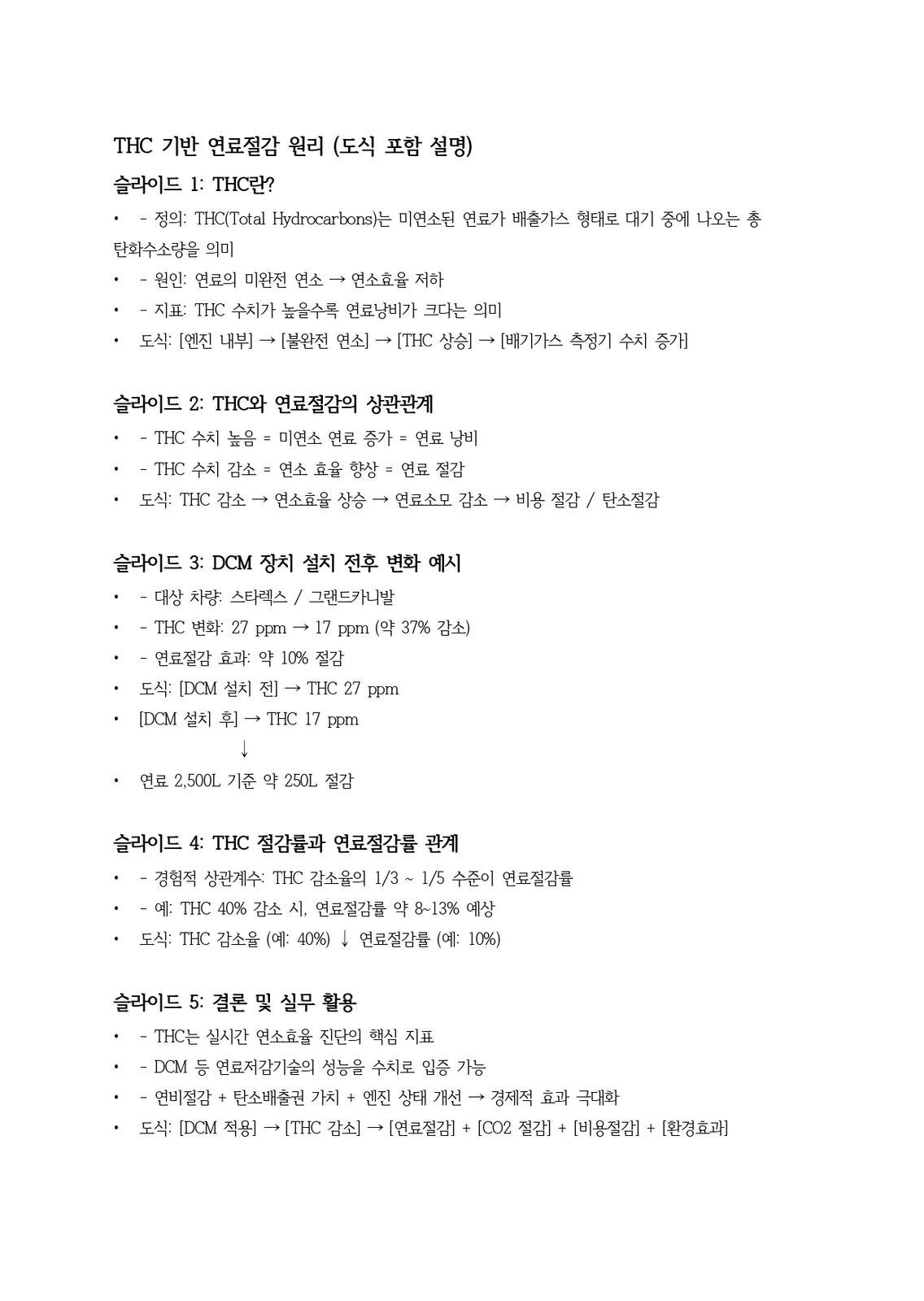 차량별 THC 기반 연료절감 원리를 담은 참고 문서입니다. THC 수치를 낮출수록 연비를 향상시킬 수 있으며 …|디씨엠이테크(주) (DCM E-TECH Co., Ltd.)